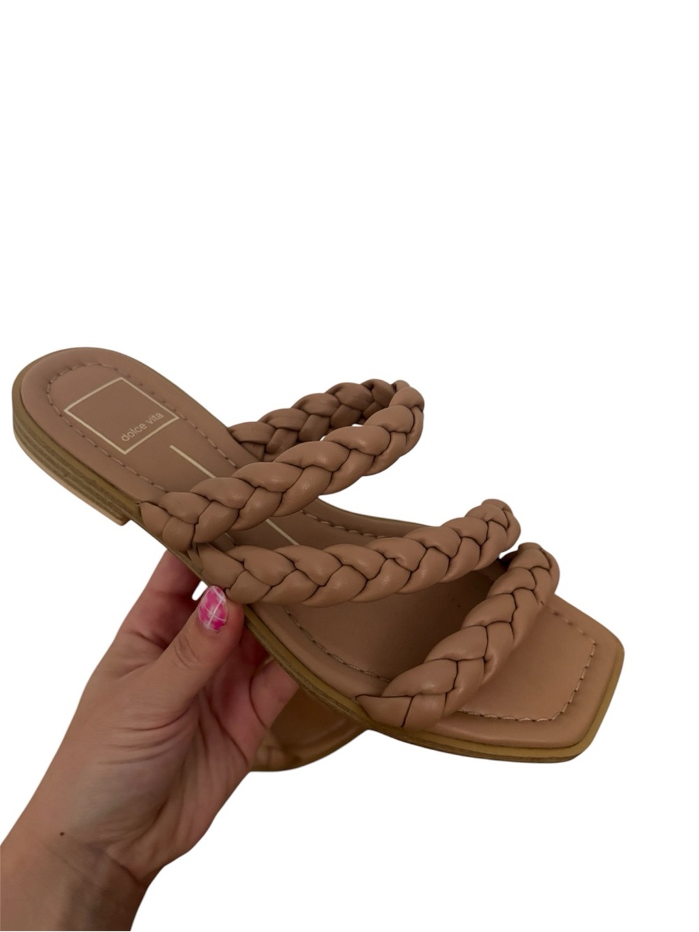 Dolce Vita Braided Strappy Tan Slide Sandals 6